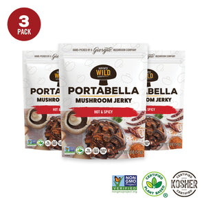 Savory Wild Vegan Portabella Jerky -  Hot & Spicy - 3 Pack