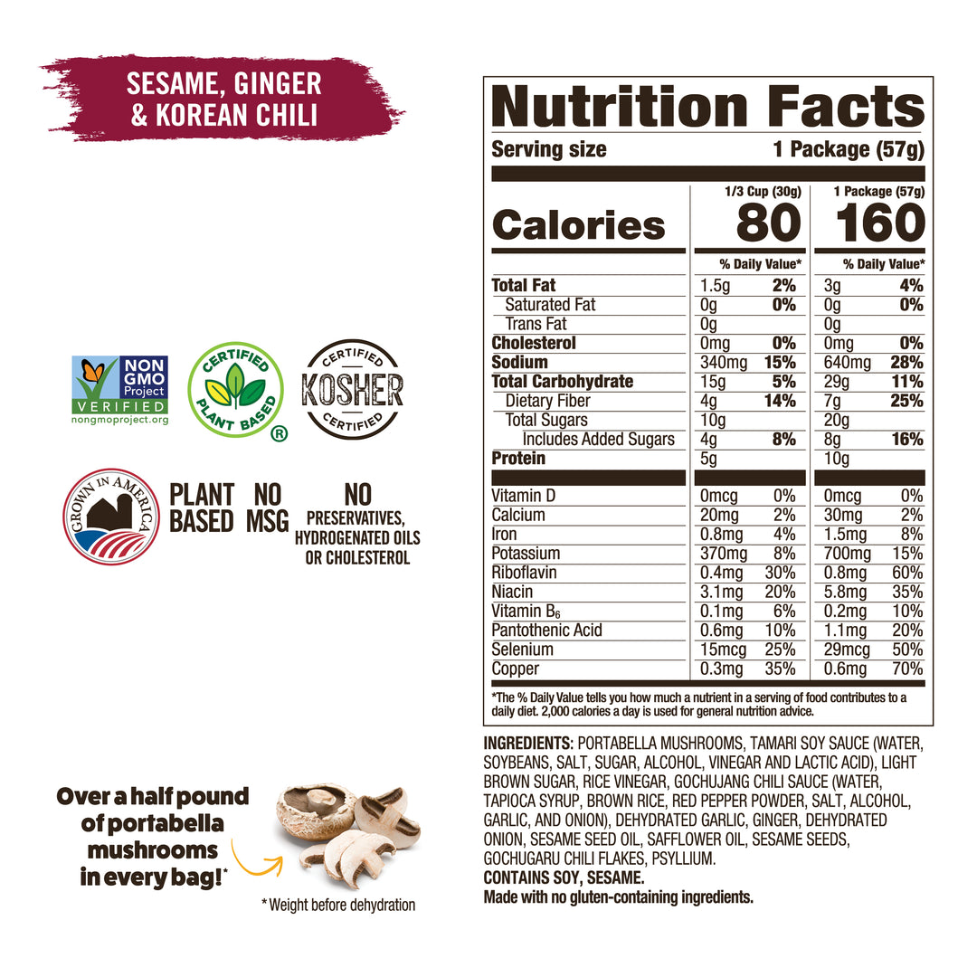 Sesame, Ginger & Korean Chili Portabella Jerky Foods