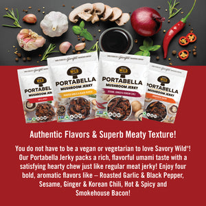 Savory Wild Vegan Portabella Jerky - Variety Flavor 5 Pack